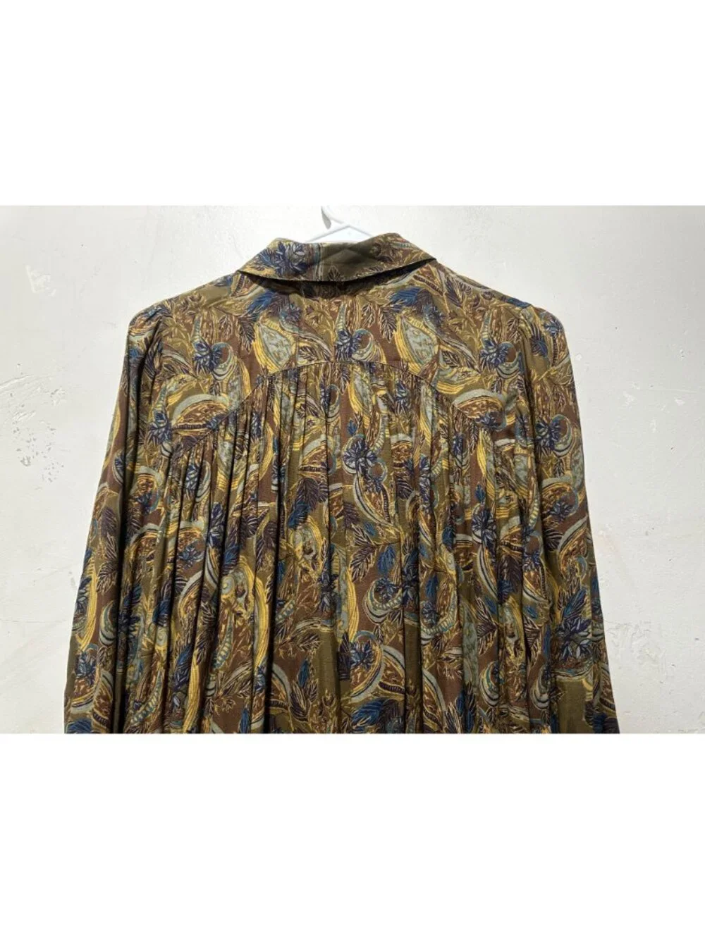 Free People Paisley Pleated Top Women Small Green Collared Tie Long Sleeve Flowy - Picture 12 of 16